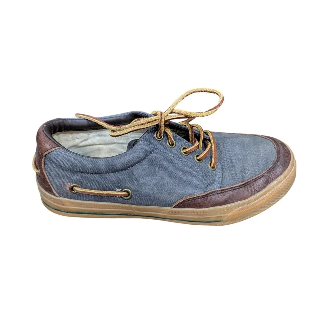 Polo Ralph Lauren Men's Vance Side Lace Blue Canvas Leather Boat Shoes- 8